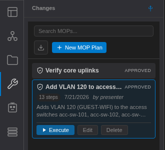 Expanded MOP card with Execute, Edit and Delete buttons