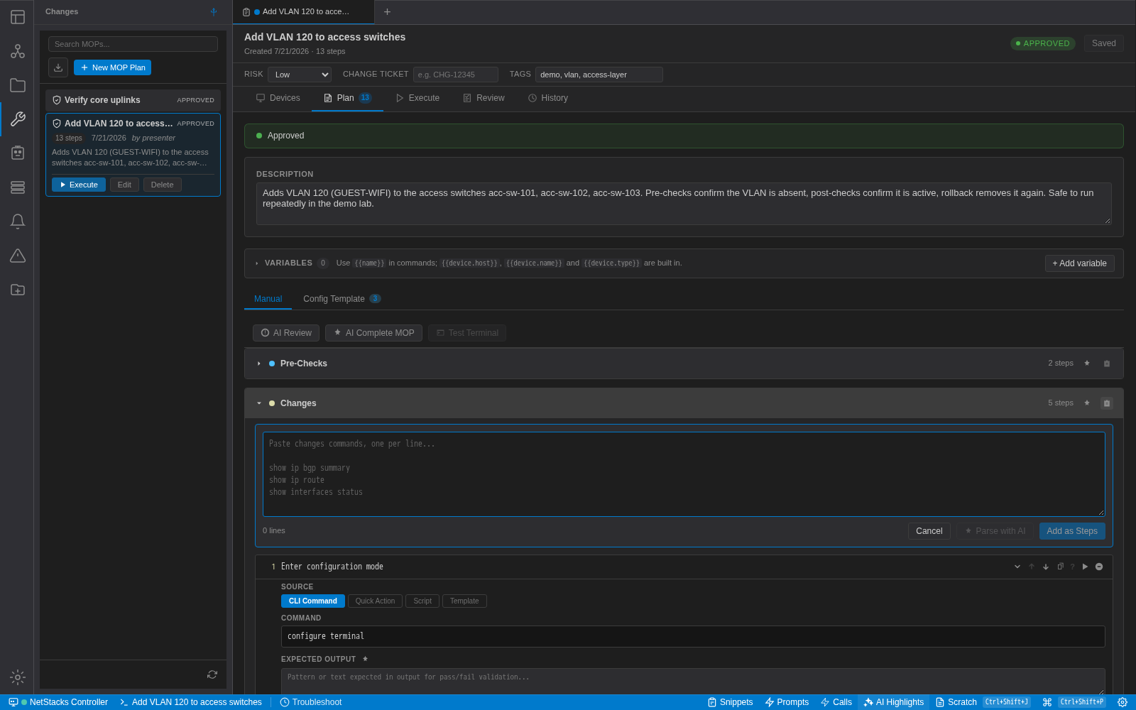 Paste box open in the Changes section with Cancel, Parse with AI and Add as Steps buttons