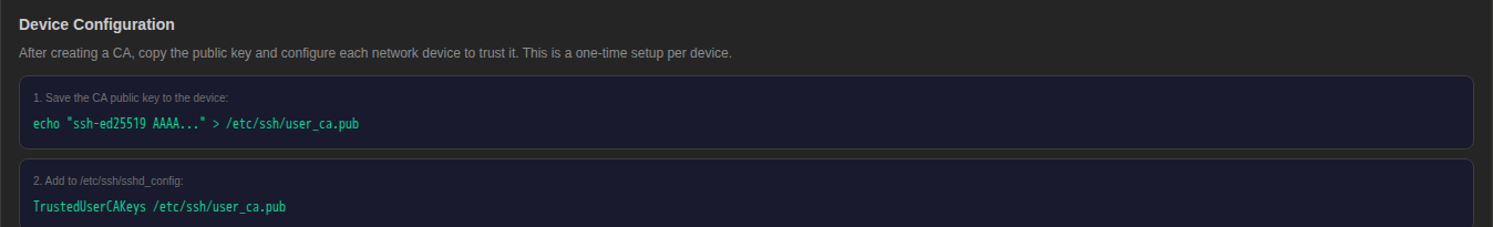 Device Configuration steps from the SSH CA Setup Guide